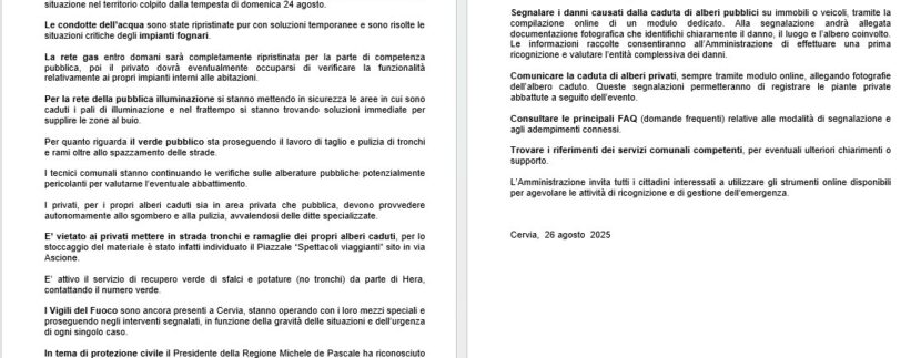 PROTEZIONE CIVILE COMUNICATO STAMPA